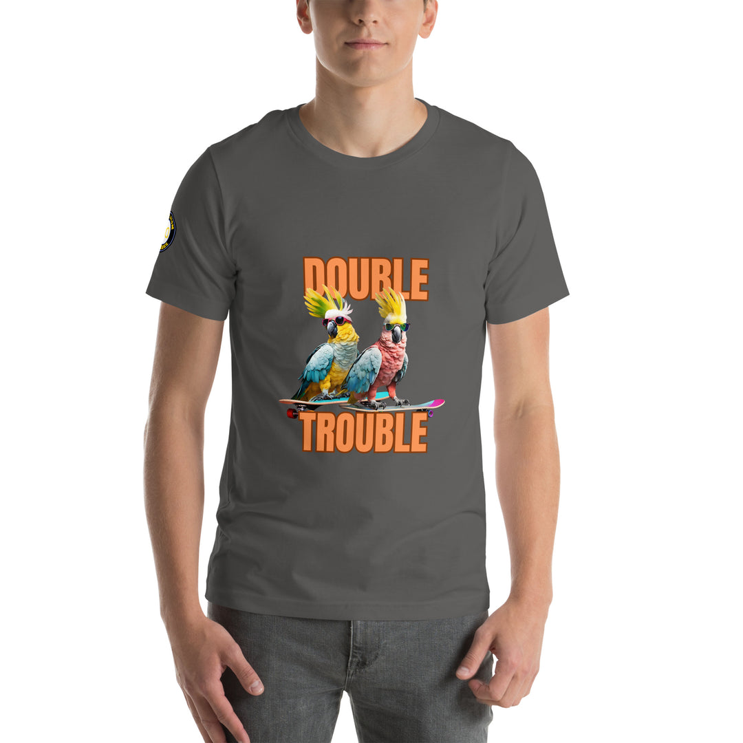 Unisex "Double Trouble" with sleeve logo print regular fit t-shirt 13 colors XS-5XL--MRT14