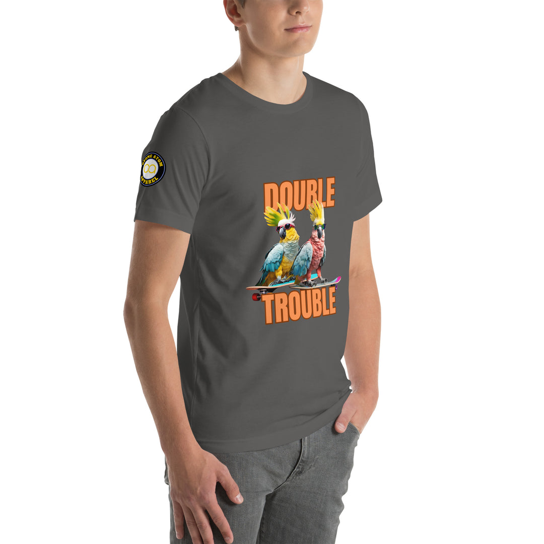 Unisex "Double Trouble" with sleeve logo print regular fit t-shirt 13 colors XS-5XL--MRT14