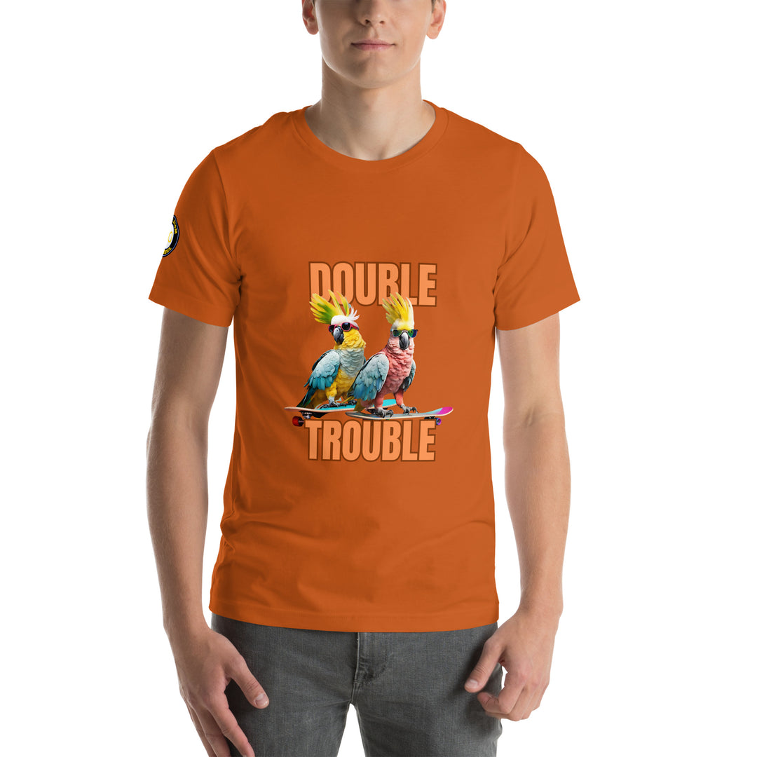 Unisex "Double Trouble" with sleeve logo print regular fit t-shirt 13 colors XS-5XL--MRT14