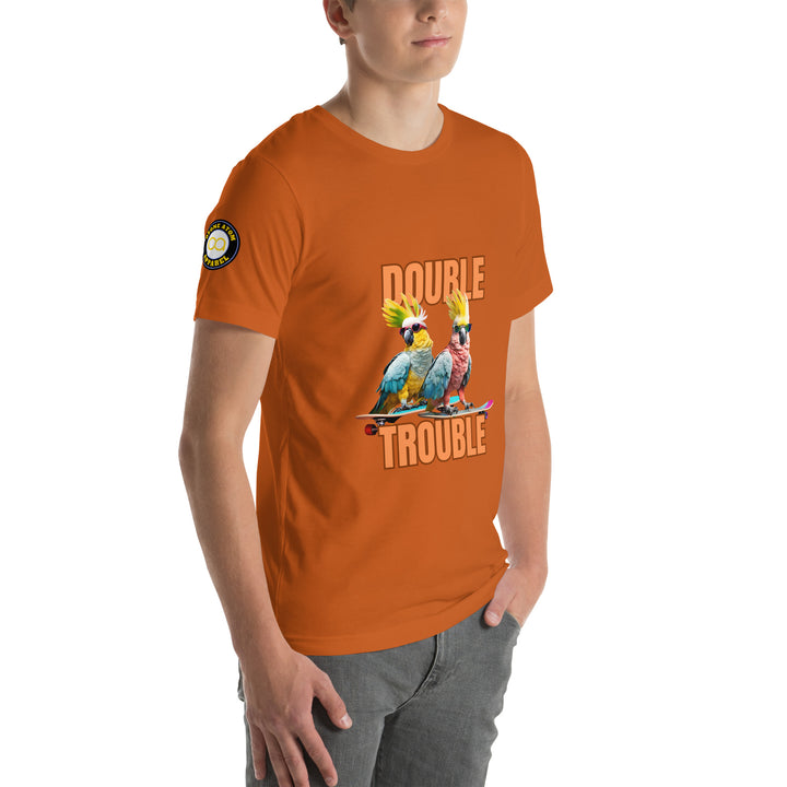 Unisex "Double Trouble" with sleeve logo print regular fit t-shirt 13 colors XS-5XL--MRT14