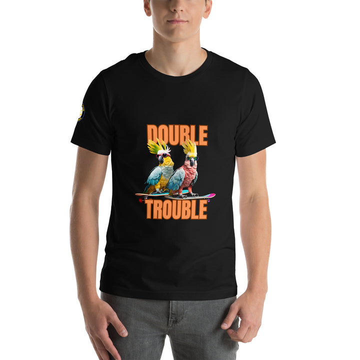 Unisex "Double Trouble" with sleeve logo print regular fit t-shirt 13 colors XS-5XL--MRT14