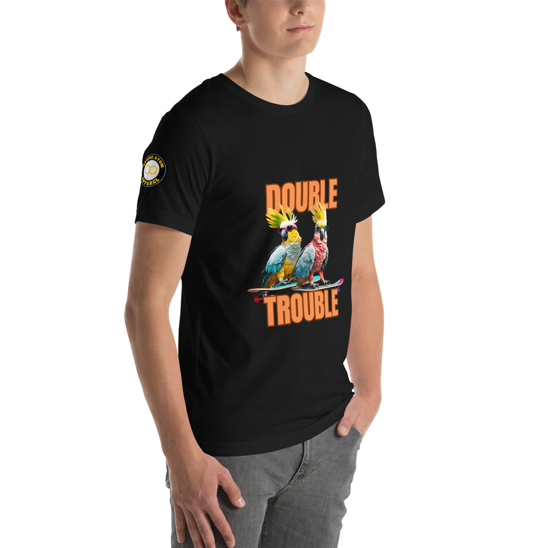 Unisex "Double Trouble" with sleeve logo print regular fit t-shirt 13 colors XS-5XL--MRT14