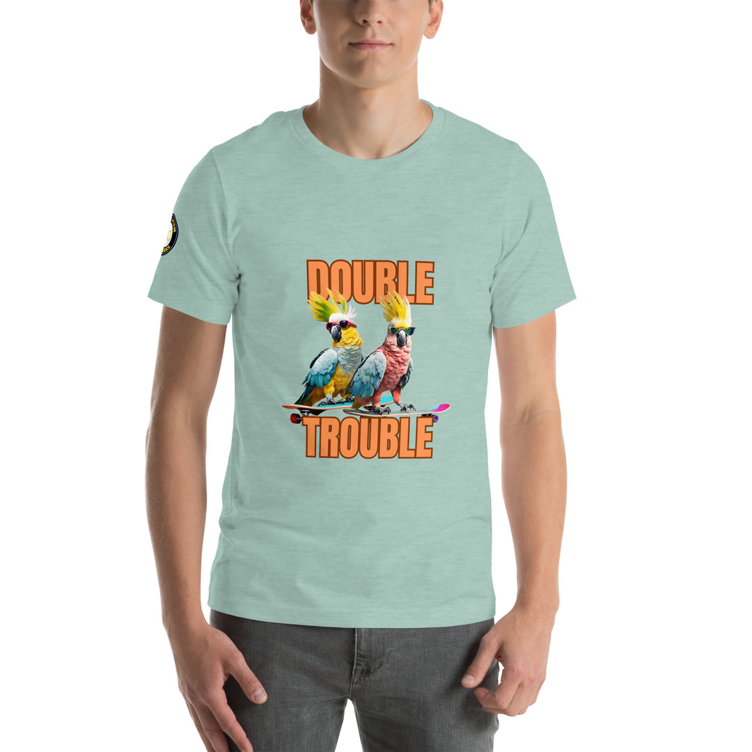 Unisex "Double Trouble" with sleeve logo print regular fit t-shirt 13 colors XS-5XL--MRT14