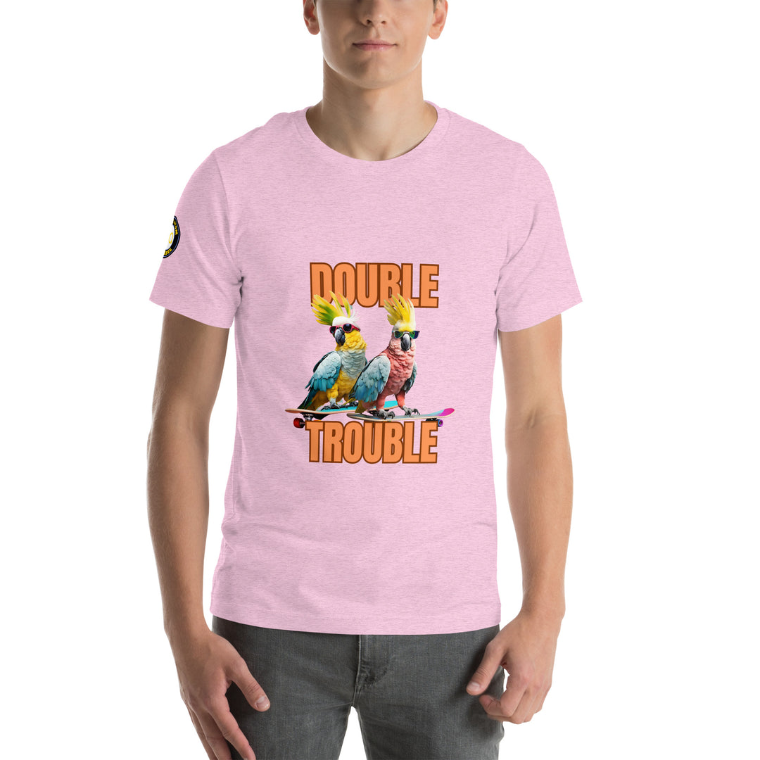 Unisex "Double Trouble" with sleeve logo print regular fit t-shirt 13 colors XS-5XL--MRT14