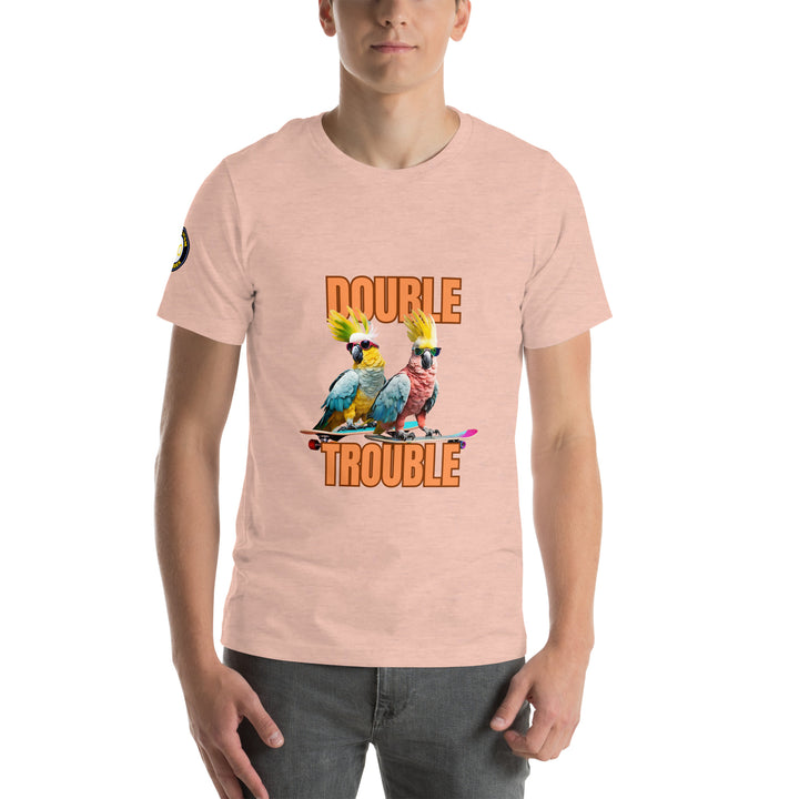 Unisex "Double Trouble" with sleeve logo print regular fit t-shirt 13 colors XS-5XL--MRT14