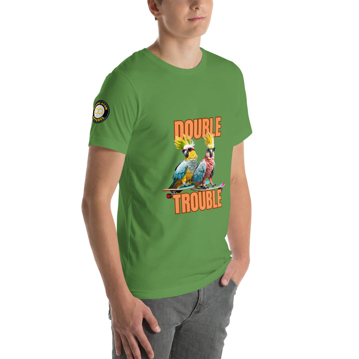 Unisex "Double Trouble" with sleeve logo print regular fit t-shirt 13 colors XS-5XL--MRT14