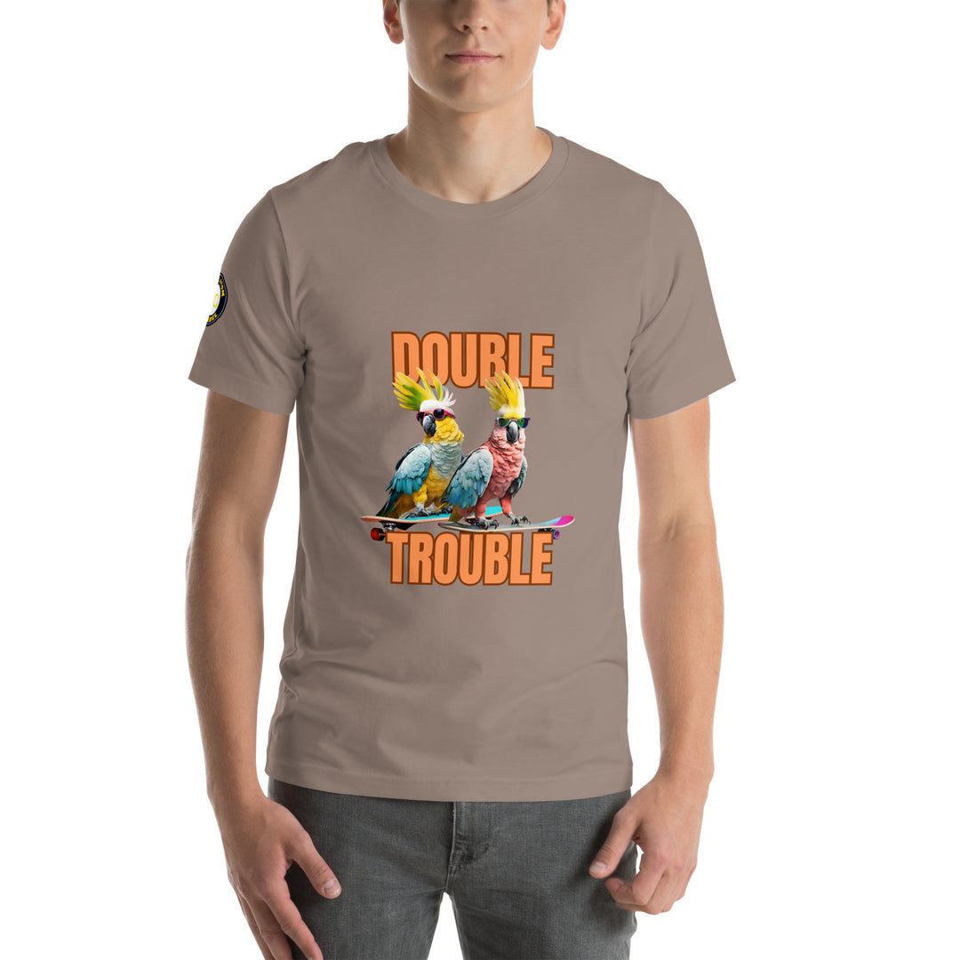 Unisex "Double Trouble" with sleeve logo print regular fit t-shirt 13 colors XS-5XL--MRT14