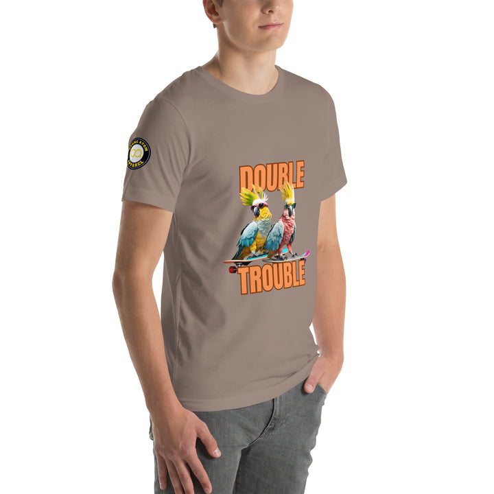 Unisex "Double Trouble" with sleeve logo print regular fit t-shirt 13 colors XS-5XL--MRT14