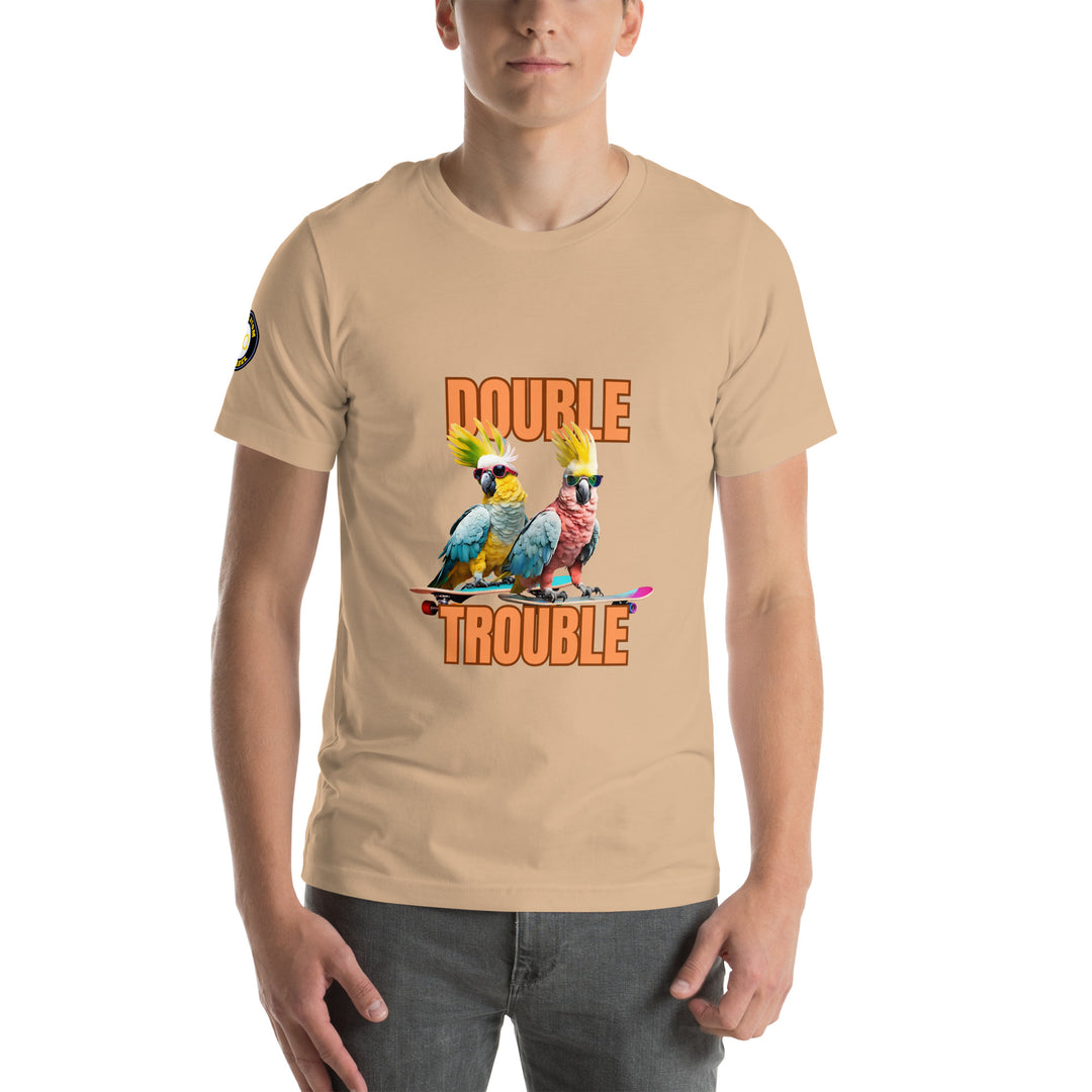 Unisex "Double Trouble" with sleeve logo print regular fit t-shirt 13 colors XS-5XL--MRT14