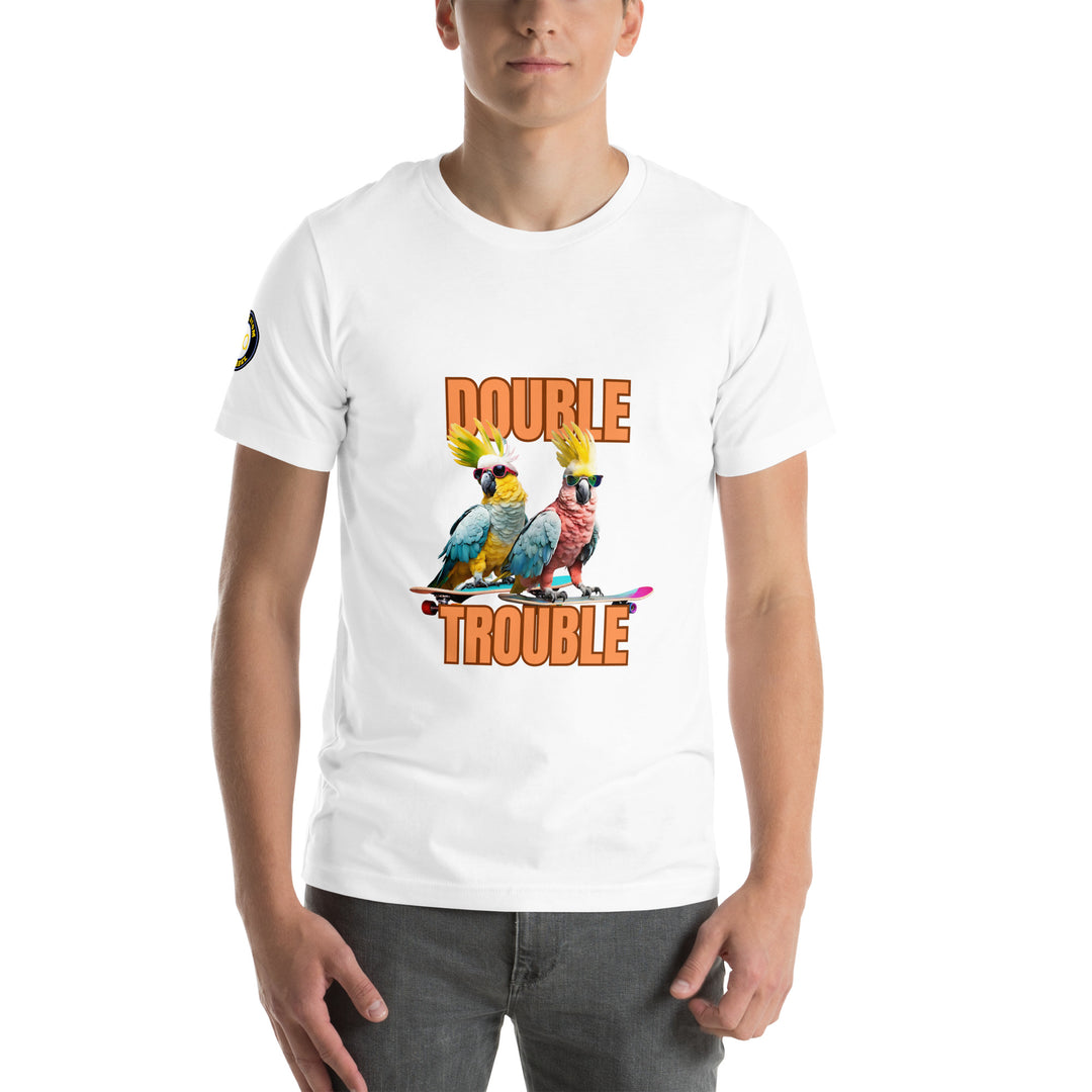 Unisex "Double Trouble" with sleeve logo print regular fit t-shirt 13 colors XS-5XL--MRT14